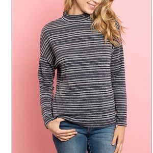 BLACK GRAY STRIPES mock neck TOP, new!